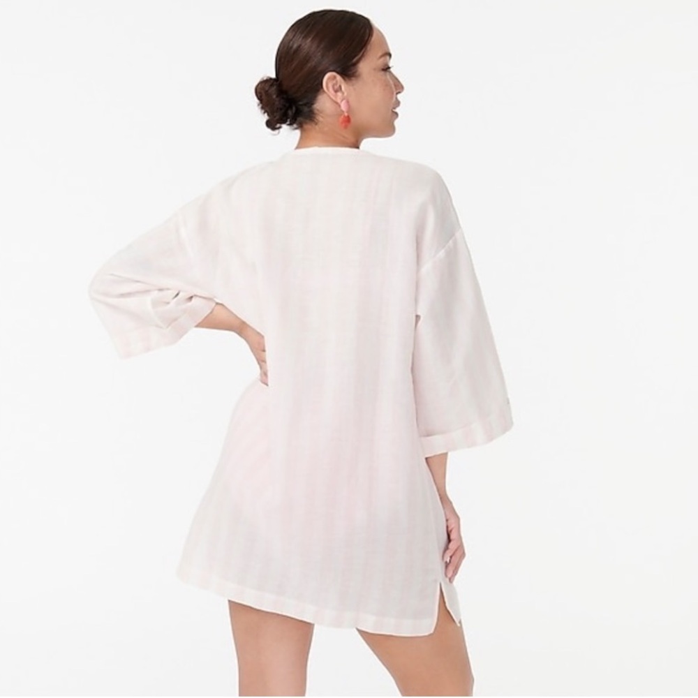 J CREW Tunic Cover Up Linen Blend Pink Striped - Picture 2 of 12